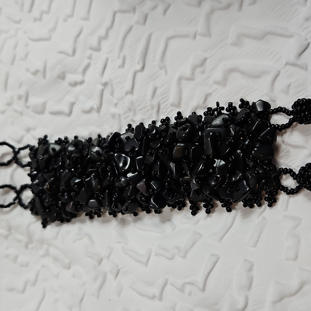ANTIQUE HAND MADE BLACK BEADED TURMALINE BRACLET  7"
